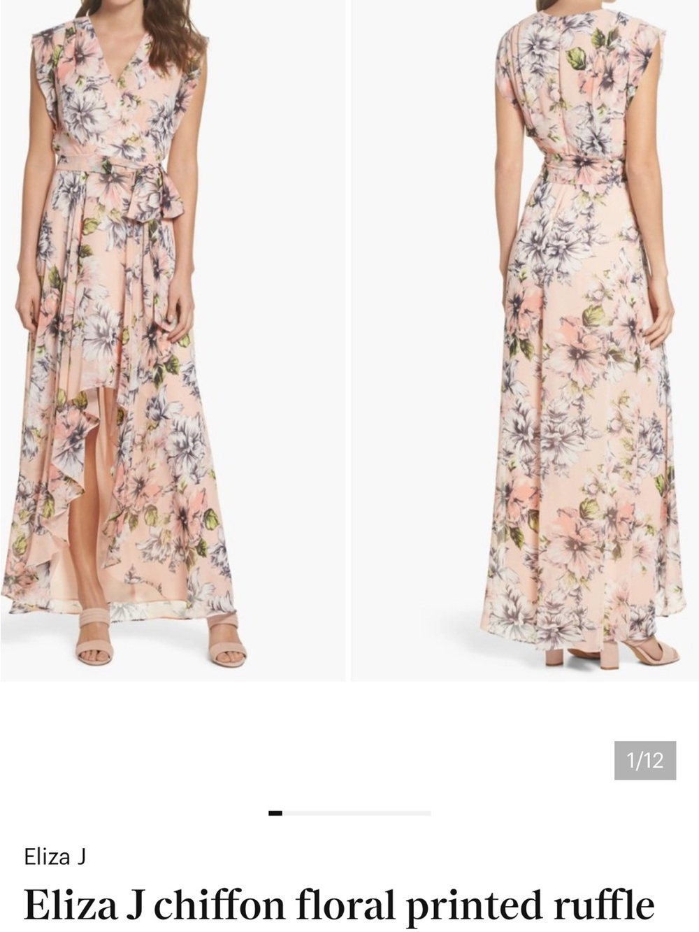Eliza J Blush Pink Floral Ruffle Maxi Dress